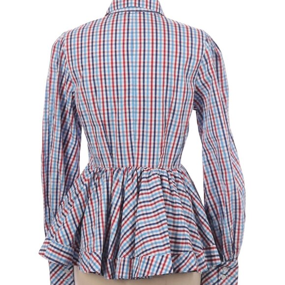 Designer Greyson Multi Color Stripes Peplum Long Sleeve Blouse Med - Picture 2 of 6